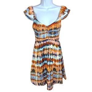 Crystal Doll Multicolored Boho Dress Sleeveless Ruffle Mini Tie Dye Small